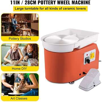 VEVOR Pottery Wheel 28cm Pottery Forming Machine with Detachable Basin Foot Pedal Control 350W Art Craft DIY Clay Tool for Art Craft Work and Home DIY Orange, 18 Piece