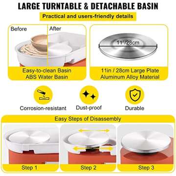 VEVOR Pottery Wheel 28cm Pottery Forming Machine with Detachable Basin Foot Pedal Control 350W Art Craft DIY Clay Tool for Art Craft Work and Home DIY Orange, 18 Piece