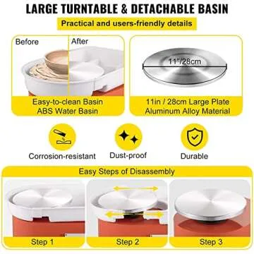 VEVOR Pottery Wheel 28cm Pottery Forming Machine with Detachable Basin Foot Pedal Control 350W Art Craft DIY Clay Tool for Art Craft Work and Home DIY Orange, 18 Piece