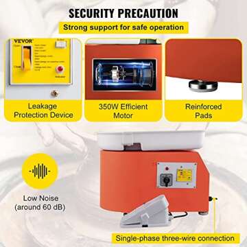 VEVOR Pottery Wheel 28cm Pottery Forming Machine with Detachable Basin Foot Pedal Control 350W Art Craft DIY Clay Tool for Art Craft Work and Home DIY Orange, 18 Piece