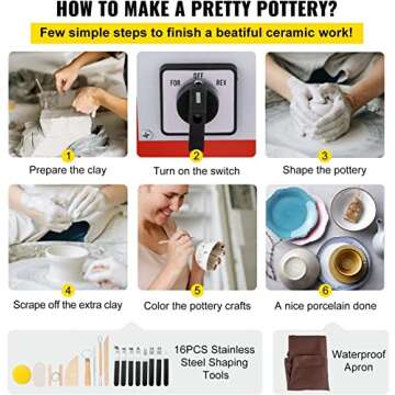 VEVOR Pottery Wheel 28cm Pottery Forming Machine with Detachable Basin Foot Pedal Control 350W Art Craft DIY Clay Tool for Art Craft Work and Home DIY Orange, 18 Piece