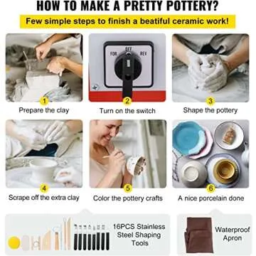 VEVOR Pottery Wheel 28cm Pottery Forming Machine with Detachable Basin Foot Pedal Control 350W Art Craft DIY Clay Tool for Art Craft Work and Home DIY Orange, 18 Piece