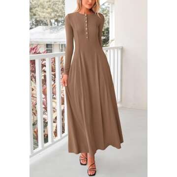 PRETTYGARDEN Casual Maxi Dress for Women 2025 Spring Fashion Long Sleeve Button Fit and Flare Long Flowy Dresses (Dark Khaki,Medium)