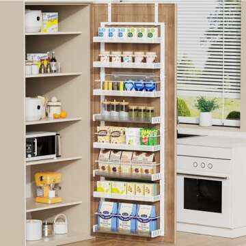 POKIPO Over the Door Pantry Organizer, 8-Tier Large Wall Mounted Storage Spice Rack, 2 in 1 Heavy-Du...