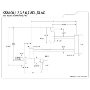 Kingston Brass KS8103DL Wall Mount Pot Filler Kitchen Faucet, Antique Brass,13" Length