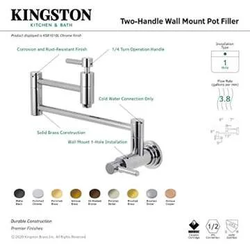 Kingston Brass KS8103DL Wall Mount Pot Filler Kitchen Faucet, Antique Brass,13" Length