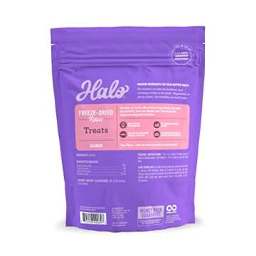 Halo Freeze Dried Raw Cat Treats, 100% Wild Caught Salmon Recipe, Cat Treats Pouch, All-Natural High Protien Treat, 1.6 Oz Pouch
