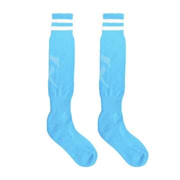 Luwint Cusioned Over-The-Calf Soccer Socks, Mens and Womens Size 5-10 (Striped White/Blue)