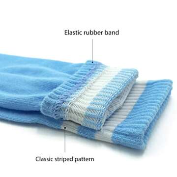 Luwint Cusioned Over-The-Calf Soccer Socks, Mens and Womens Size 5-10 (Striped White/Blue)