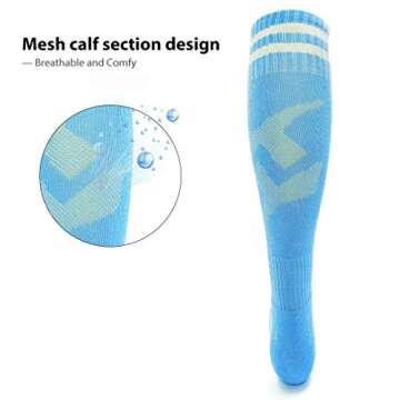 Luwint Cusioned Over-The-Calf Soccer Socks, Mens and Womens Size 5-10 (Striped White/Blue)