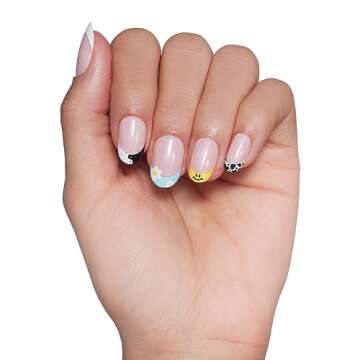 Glamnetic Press On Nails - A Good Day | Glossy Finish Short Round French Tip Nails with Various Acce...