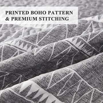 Andency Quilt King Size Set Grey (106x96 Inch), 3 Pieces(1 Striped Boho Printed Quilt and 2 Pillowcases), Bohemian Summer Lightweight Reversible Microfiber Bedspread Coverlet Sets