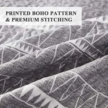 Andency Quilt King Size Set Grey (106x96 Inch), 3 Pieces(1 Striped Boho Printed Quilt and 2 Pillowcases), Bohemian Summer Lightweight Reversible Microfiber Bedspread Coverlet Sets