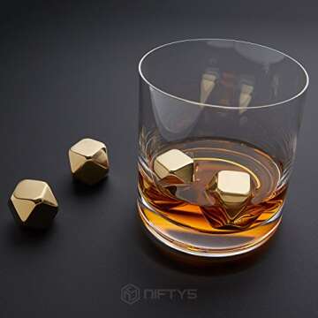 Whiskey Stones Gold Edition Gift Set - 8 Reusable Ice Cubes with Tongs and Tray
