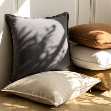 Foindtower Pack of 2, Decorative Linen Soild Throw Pillow Covers Soft Accent Cushion Case Boho Farmhouse Neutral Pillowcase for Couch Sofa Bedroom Living Room Home Decor 20 x 20 Inch Natural Beige