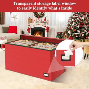 Christmas Ornament Storage Box, Ornament Organizer Storage box with Lids and Adjustable Dividers , Store Up to 128-3" Ornaments, Extra Large Holiday Decor Storage Container with 8 Stackable Trays, Red