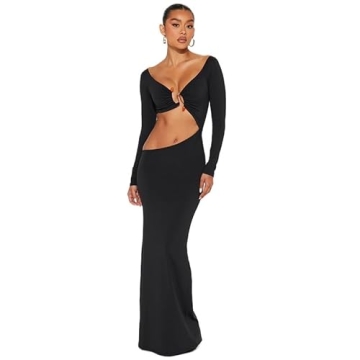 Women Sexy Hollow Out Bodycon Dress - Long Sleeve Maxi for Cocktail Parties