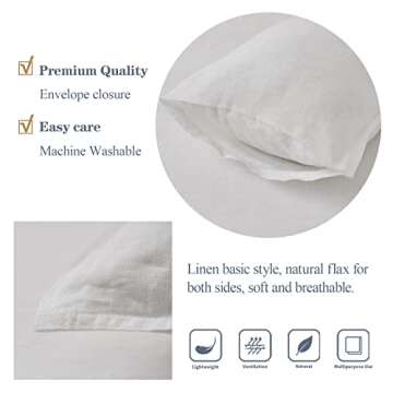 Simple&Opulence 100% Linen Lumbar Pillow Cover 12 x 20 Inches Set of 2 Rectangular Decorative Throw Cushion Cover for Couch Sofa Bed Living Room Office Soft Breathable Farmhouse - White