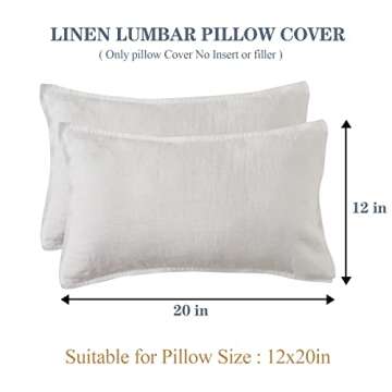 Simple&Opulence 100% Linen Lumbar Pillow Cover 12 x 20 Inches Set of 2 Rectangular Decorative Throw Cushion Cover for Couch Sofa Bed Living Room Office Soft Breathable Farmhouse - White