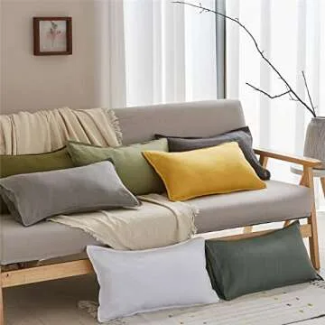 Simple&Opulence 100% Linen Lumbar Pillow Cover 12 x 20 Inches Set of 2 Rectangular Decorative Throw Cushion Cover for Couch Sofa Bed Living Room Office Soft Breathable Farmhouse - White