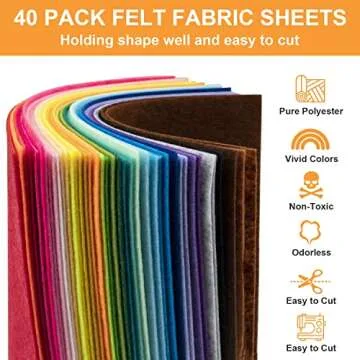 8 x 12 Inches Felt Sheets for Crafts, 40Pcs Felt Squares Felt Fabric Sheets, Assorted Colors Non Woven Felt Pack, 1mm Thick, Stiff Felt Paper for DIY Sewing Craft Patchwork Decoration