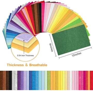 8 x 12 Inches Felt Sheets for Crafts, 40Pcs Felt Squares Felt Fabric Sheets, Assorted Colors Non Woven Felt Pack, 1mm Thick, Stiff Felt Paper for DIY Sewing Craft Patchwork Decoration