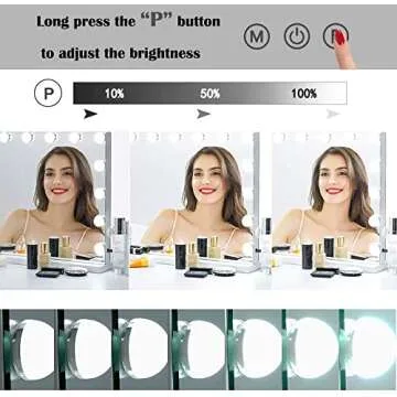 Zdorzi Vanity Mirror with Lights,Large Hollywood Lighted Makeup Mirror with 15 Dimmable LED Bulbs,3 Color Modes,Touch Control,10X Magnification for Bedroom,Tabletop or Wall-Mounted(23in)
