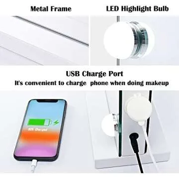 Zdorzi Vanity Mirror with Lights,Large Hollywood Lighted Makeup Mirror with 15 Dimmable LED Bulbs,3 Color Modes,Touch Control,10X Magnification for Bedroom,Tabletop or Wall-Mounted(23in)