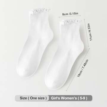 AniKigu 6 Pairs Ruffle Socks for Women Girls,Casual Cute Ankle Socks Breathable Knit Cotton Warm Soft Frilly Crew Socks(White+Pink+Red)