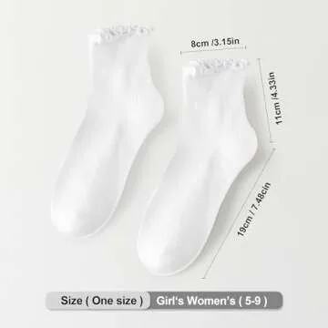 AniKigu 6 Pairs Ruffle Socks for Women Girls,Casual Cute Ankle Socks Breathable Knit Cotton Warm Soft Frilly Crew Socks(White+Pink+Red)
