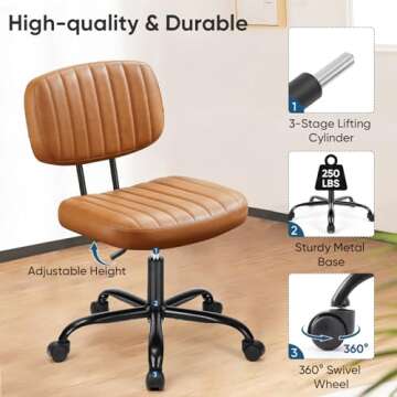 Armless Small Office Chair with Ergonomic Support and Style