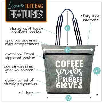 Brooke & Jess Designs Nurse Tote Bag - Grey, Large - For Nurses & Medical Workers - Women's Work Tot...