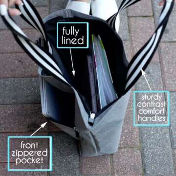 Brooke & Jess Designs Nurse Tote Bag - Grey, Large - For Nurses & Medical Workers - Women's Work Tote Bag with 7 Pockets & Zipper Closure