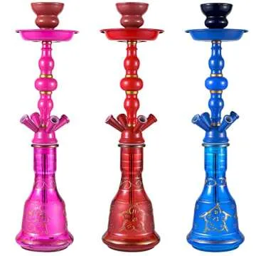 20" Hookah set - 2 Hose Premium Shisha Hookah Kit with Glass Vase, Ceramic Bowl and Coal Tongs Ashtray (4 Hose Purple Pink)
