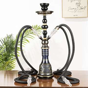 20" Hookah set - 2 Hose Premium Shisha Hookah Kit with Glass Vase, Ceramic Bowl and Coal Tongs Ashtray (4 Hose Purple Pink)
