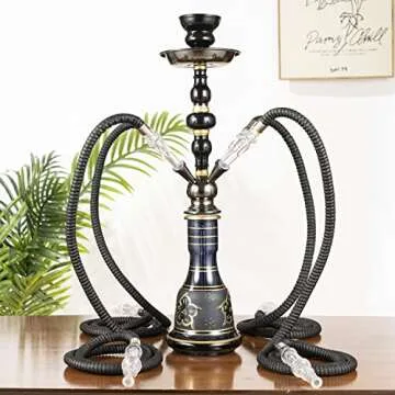 20" Hookah set - 2 Hose Premium Shisha Hookah Kit with Glass Vase, Ceramic Bowl and Coal Tongs Ashtray (4 Hose Purple Pink)