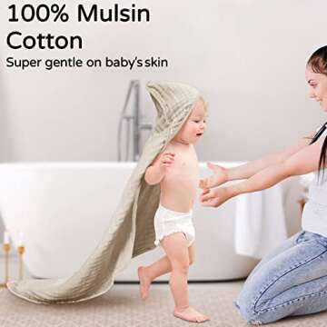 Yoofoss Hooded Baby Towels for Newborn 2 Pack 100% Muslin Cotton Baby Bath Towel with Hood for Babie...