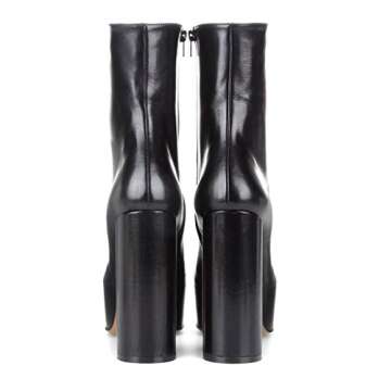 FSJ Women Gorgeous Platform Ankle Boots Closed Round Toe Chunky High Heel Pull On Shoes Size 12 Black