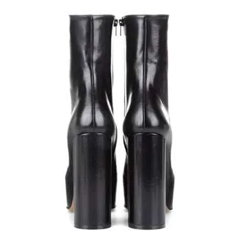 FSJ Women Gorgeous Platform Ankle Boots Closed Round Toe Chunky High Heel Pull On Shoes Size 12 Black