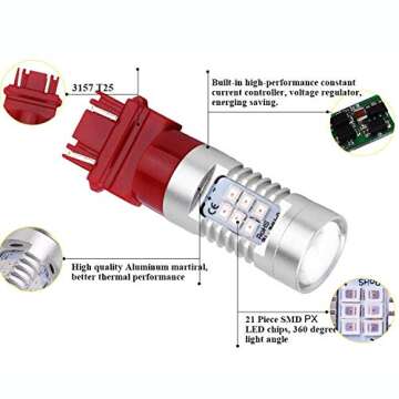 JDM ASTAR Bright Red Brake LED Bulbs for Trucks