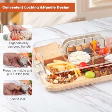Portable Travel Charcuterie Boards with Locking Lid and Handle and Compartments, Cheese Board,Cheese...