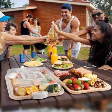 Portable Travel Charcuterie Boards with Locking Lid and Handle and Compartments, Cheese Board,Cheese Platter, Bamboo Cutting Board for Kitchen, House Warming Gifts, Wedding Gifts, Bridal Shower