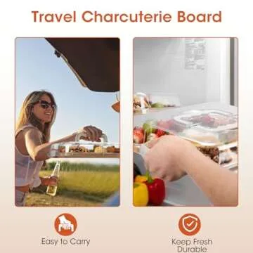 Portable Travel Charcuterie Boards with Locking Lid and Handle and Compartments, Cheese Board,Cheese Platter, Bamboo Cutting Board for Kitchen, House Warming Gifts, Wedding Gifts, Bridal Shower