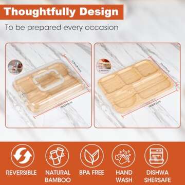 Portable Travel Charcuterie Boards with Locking Lid and Handle and Compartments, Cheese Board,Cheese Platter, Bamboo Cutting Board for Kitchen, House Warming Gifts, Wedding Gifts, Bridal Shower