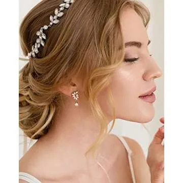 SWEETV Rose Gold Cubic Zirconia Pearl Wedding Bridal Earrings for Brides Bridesmaids, Pearl Drop Earrings for Women Prom Jewelry Gifts