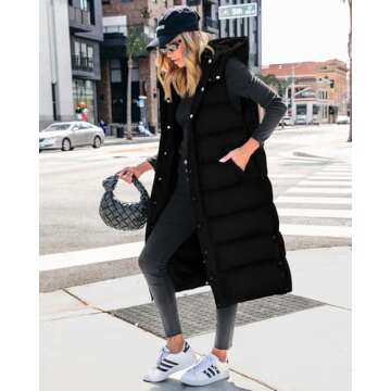 BTFBM Long Puffer Vest Women Quilted Hooded Button Down Zip Up Sleeveless Vests Outerwear Padded Jac...