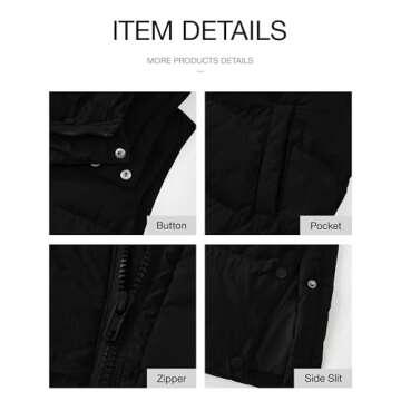 BTFBM Long Puffer Vest Women Quilted Hooded Button Down Zip Up Sleeveless Vests Outerwear Padded Jacket Fall Winter Coat(Black, Large)