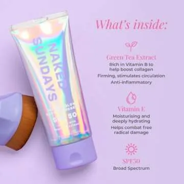 Naked Sundays SPF50 Golden Glow Body Sunscreen, Broad Spectrum UVA/UVB SPF50 Body Sunscreen, Glowy, Shimmering, Fragrance free, firming, Non-Transfer SPF Lotion- 100ml