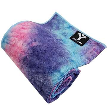 The Perfect Yoga Towel - Super Soft, Sweat Absorbent, Non-Slip Bikram Hot Yoga Towels | Perfect Size for Mat - Ideal for Hot Yoga & Pilates! (Blue & Pink Tye Dye)