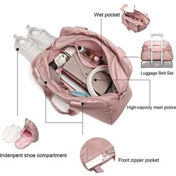 Work to Sport Commuter Gym Bag for Women Carry On Weedender Bag with Shoe Compartment and Trolley Sleeve Rose Gold